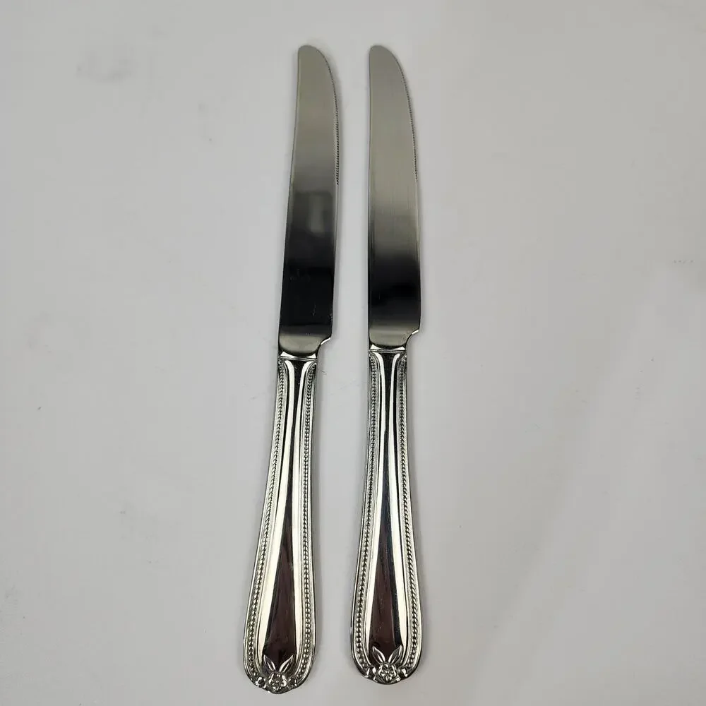 2 Temp-Tations 18/10 by Tara Old World Bead Stainless Butter Dinner Knives